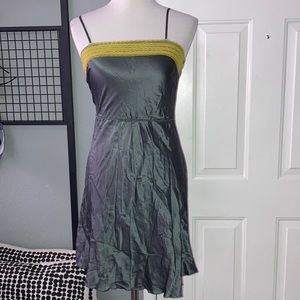Vintage Free People Silk Green and Acid yellow slip dress XS